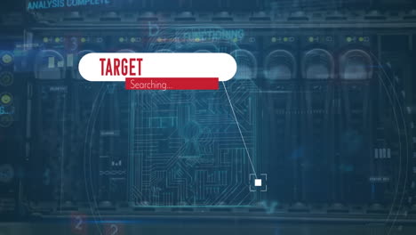 animation of target text over padlock and server room