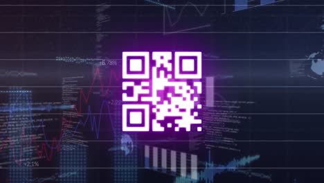 Animation of qr code over data processing on black background