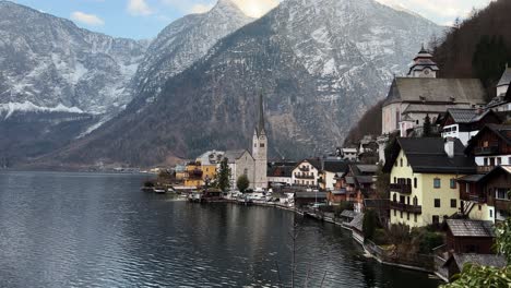 picturesque town hallstatt austria city at idyllic apine lake aerial