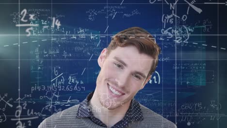 animation of mathematical equations over caucasian businessman