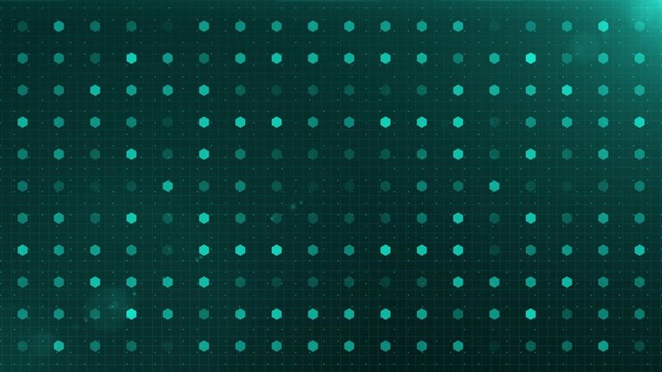 Abstract Digital Background with Pulsing Teal Hexagons and Grid