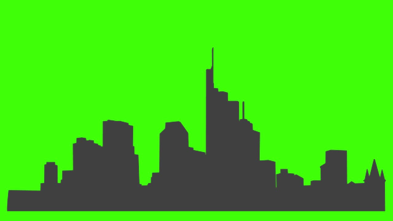 Silueta del icono de la ciudad de Fráncfort apareciendo en la pantalla verde.