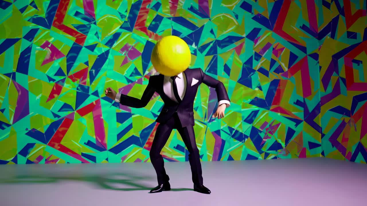 hombre de traje con cabeza de limón saltando