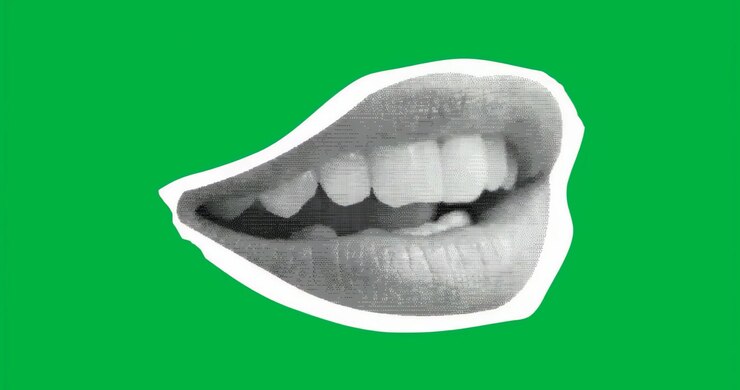 Transparent glitch backdrop starting grayscale mouth fading pulsing blue aura looping for design