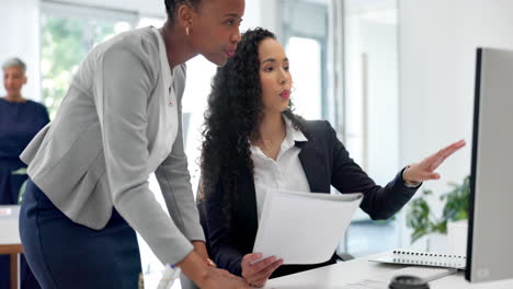 documents, computer and business women