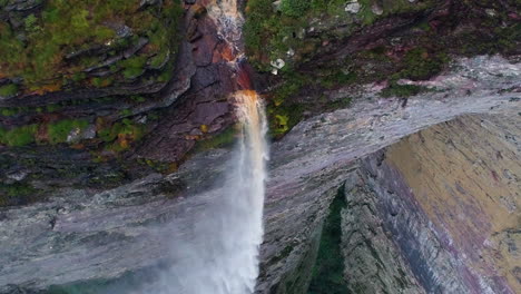 aerial front view of the top of cachoeira da fumaça, chapada diamantina, bahia, brazil