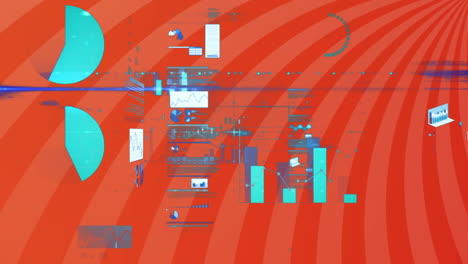 animación del procesamiento de datos informáticos sobre rayas rojas