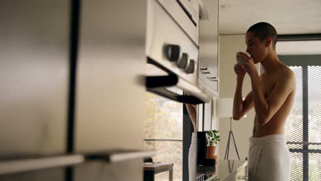 man having coffee at home 4k