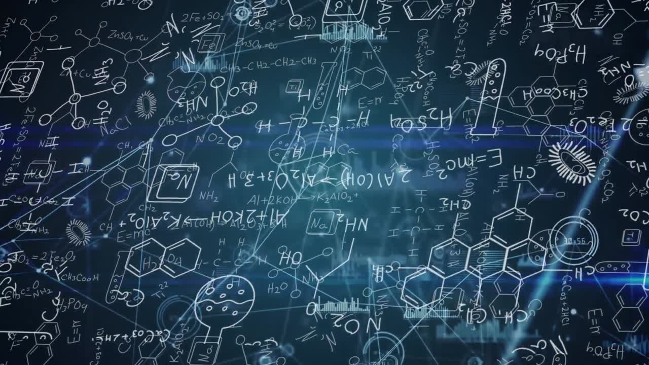 Animation of chemical formulas over black background