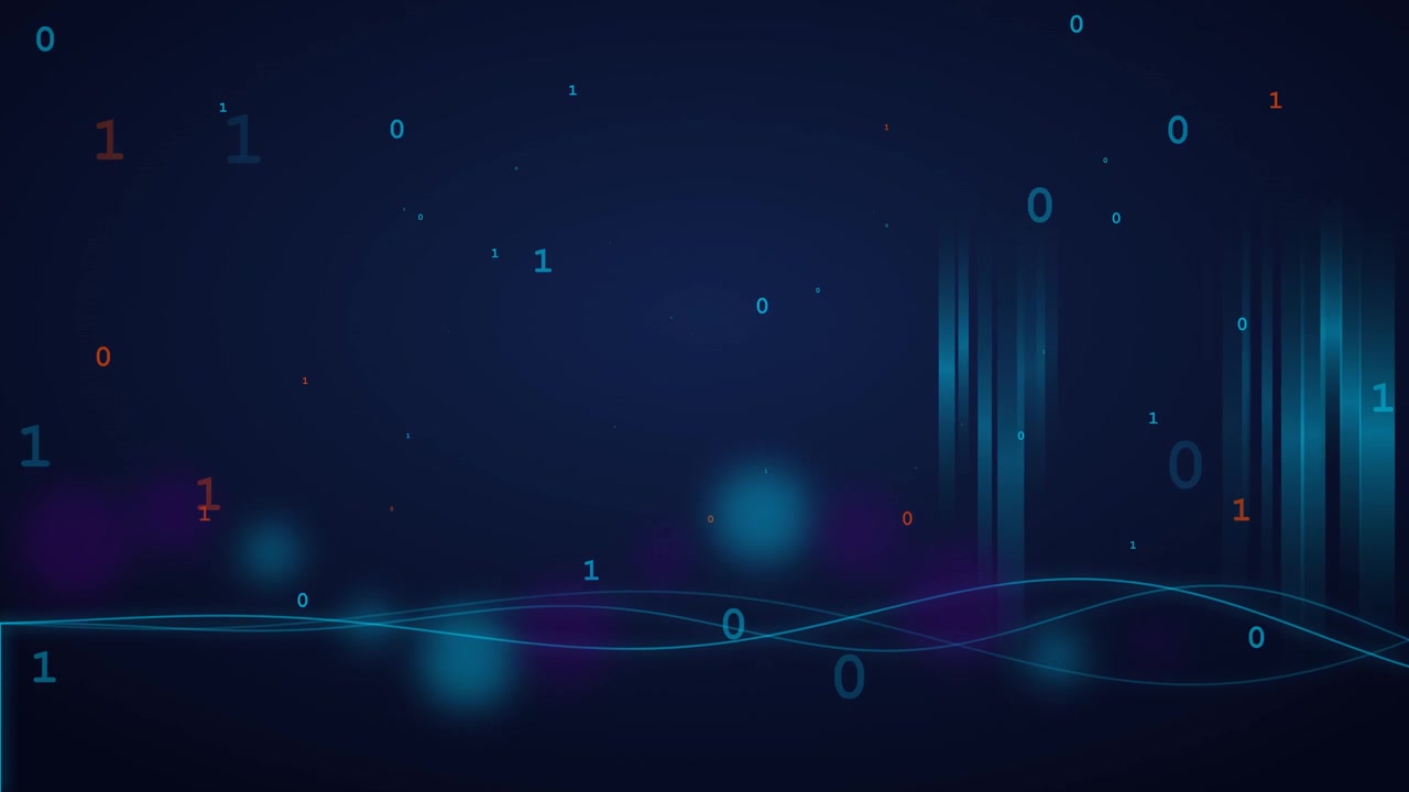 Abstract Digital Background with Floating Binary Code and Data Waves