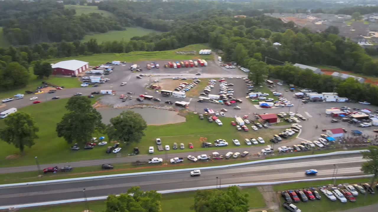 Aerial view of drag racing at Clarksville Speedway in Clarksville Tennessee