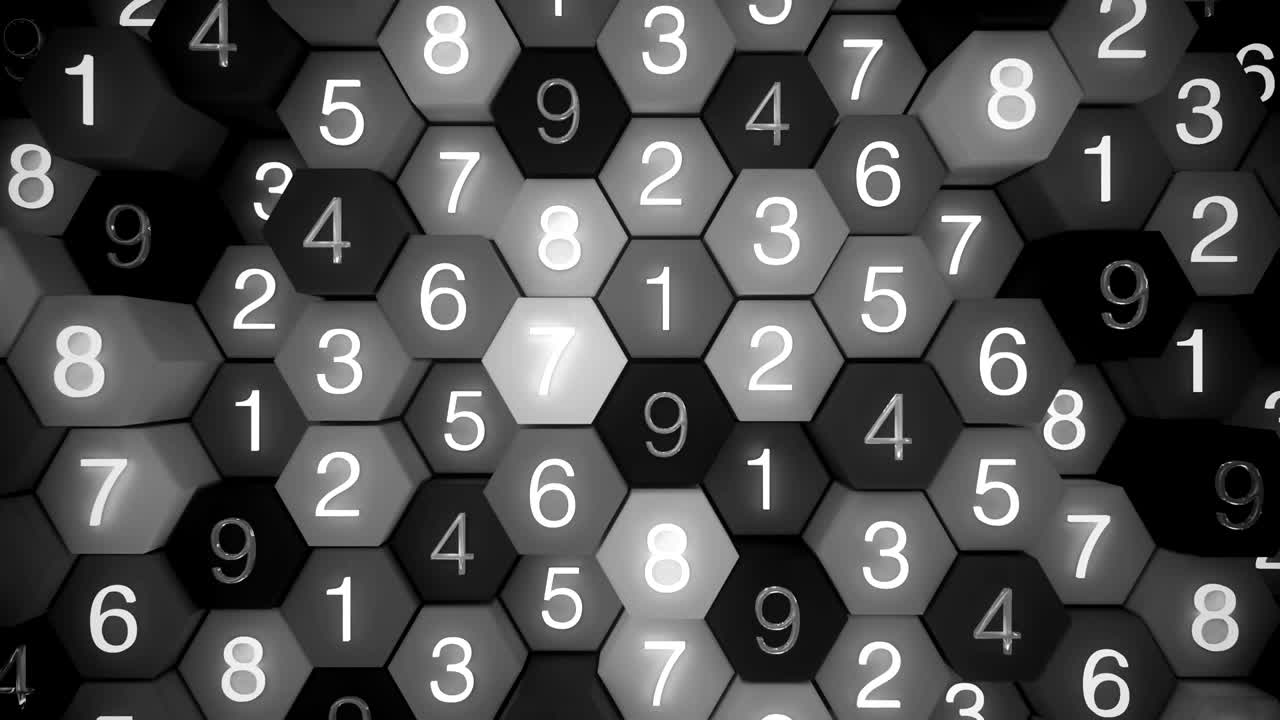 4k cuadrícula de panal abstracta con números aleatorios.