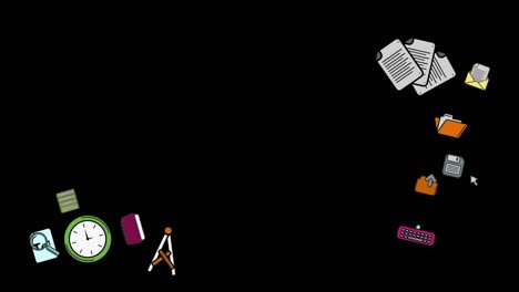 iconos coloridos que se mueven sobre un fondo negro