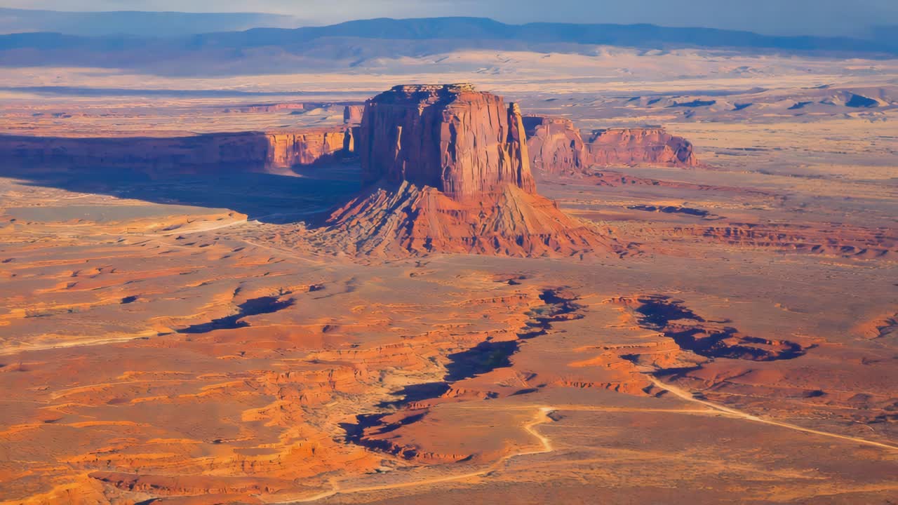 Aerial View of Monument Valley's Iconic Buttes and Desert Landscape