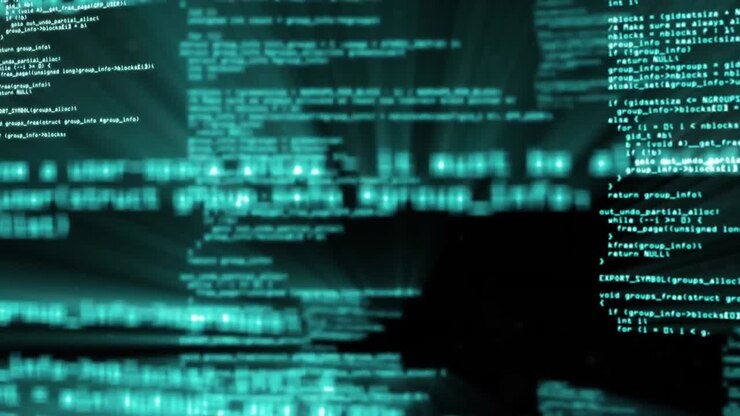 Animation of looping computer programming language against black background