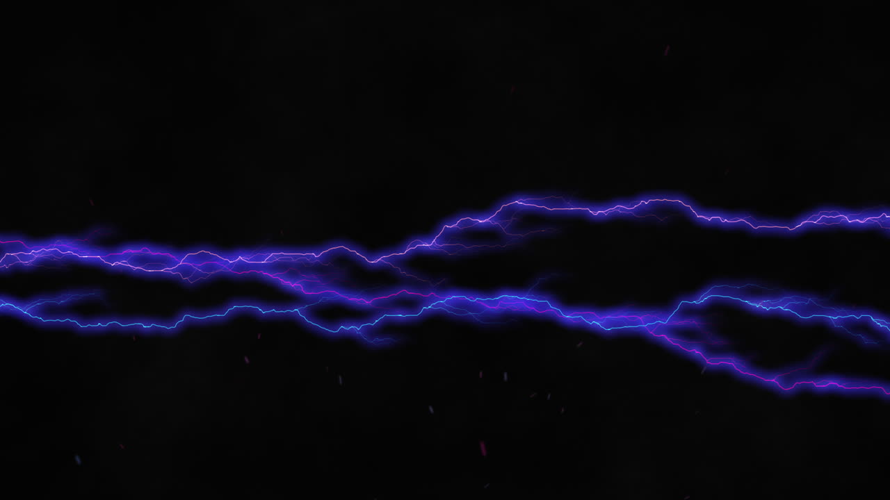 tornillos púrpuras de corriente eléctrica que se mueven horizontalmente sobre un fondo negro