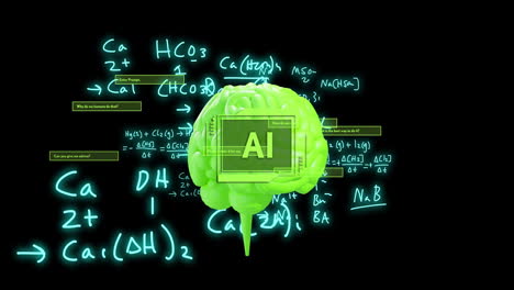 animación de un texto, cerebro y procesamiento de datos sobre un fondo negro