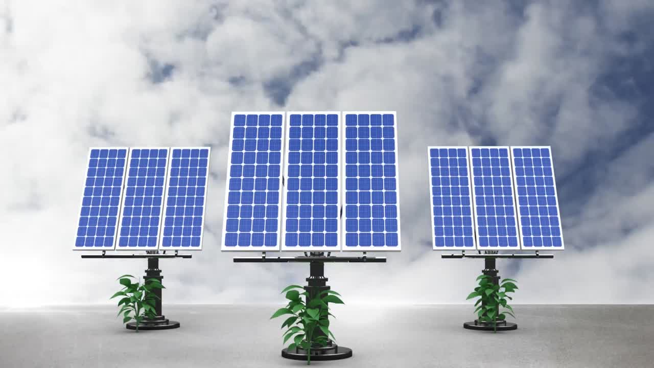 animación de paneles solares con el cielo en el fondo