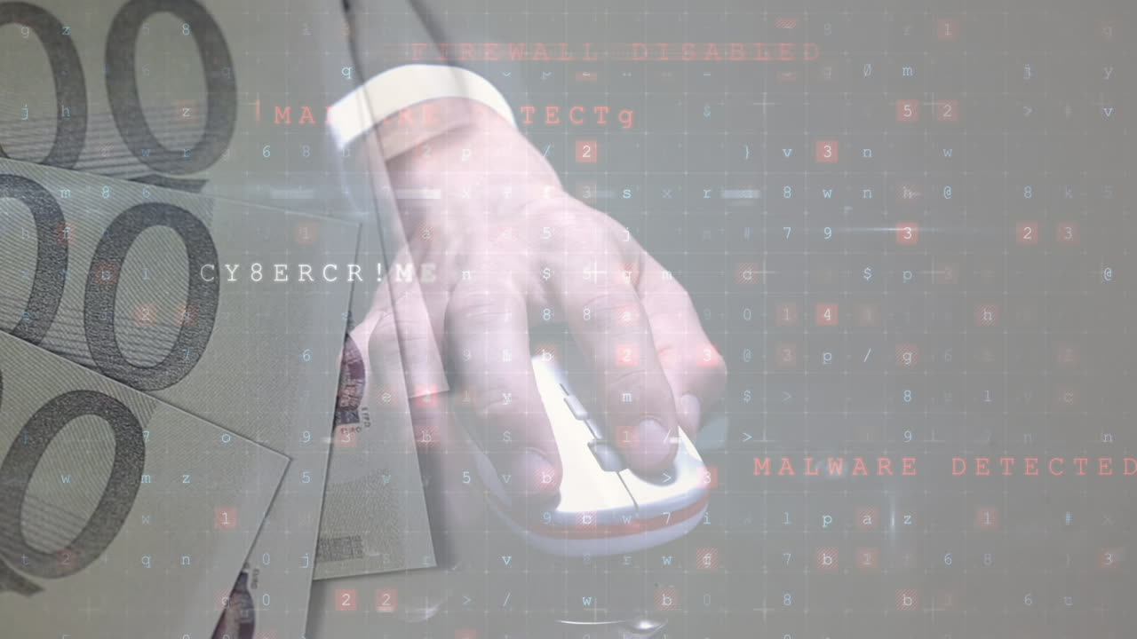 animación del procesamiento de datos en movimiento sobre el hombre utilizando computadora y billete de banco