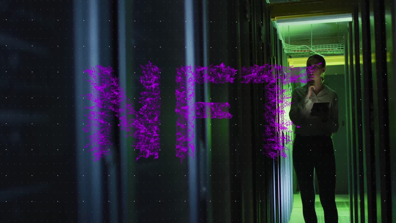 nft 텍스트 및 데이터 프로세싱을 컴퓨터 서버에 의해 카우카시안 여성 it 기술자에 대한 애니메이션