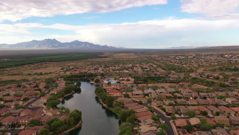 arizona living, residential real estate community in southern arizona with aerial view of santa rita mountains