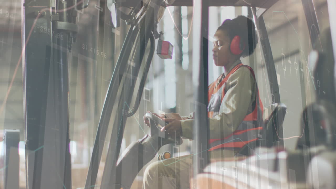 animação de estatísticas e processamento de dados sobre mulheres afro-americanas que trabalham em armazém