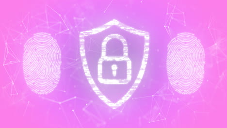 animación del icono del candado y la huella dactilar sobre un fondo rosa