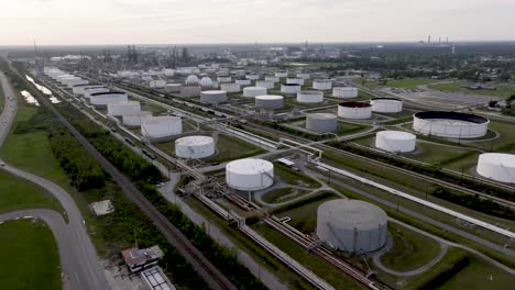 oil refinery in lake charles, louisiana with wide shot drone video moving left to right