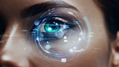 a human eye with futuristic digital interface