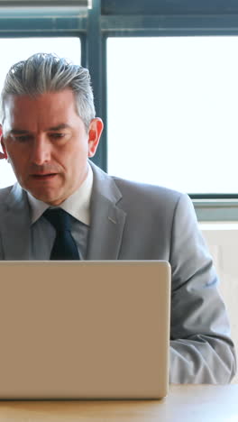 businessman using laptop and receiving a phone call
