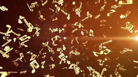 golden musical note slying and rotating in shiny scene 3d for reality shows music awards dance party