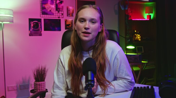 Young woman streaming video games