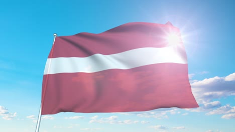 flag of latvia with fabric structure against a cloudy sky (loopable)