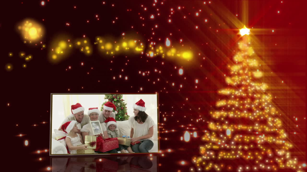 árbol de navidad y animación de la familia