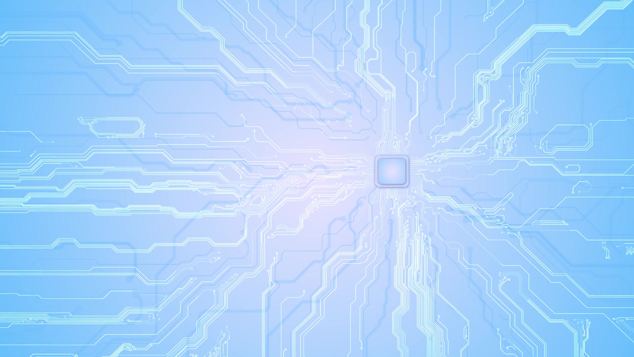 Central processor connects circuit paths blue technology background artificial intelligence