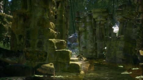 stone ruins in a forest, abandoned ancient castle