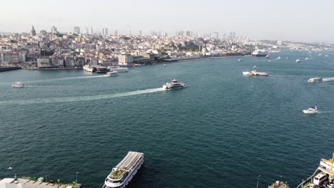 Aerial-Footage:-Maritime-Istanbul-with-Bosphorus-Bridge-and-Ships