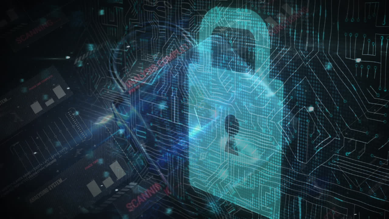 animación del procesador, los números y el candado de seguridad en línea