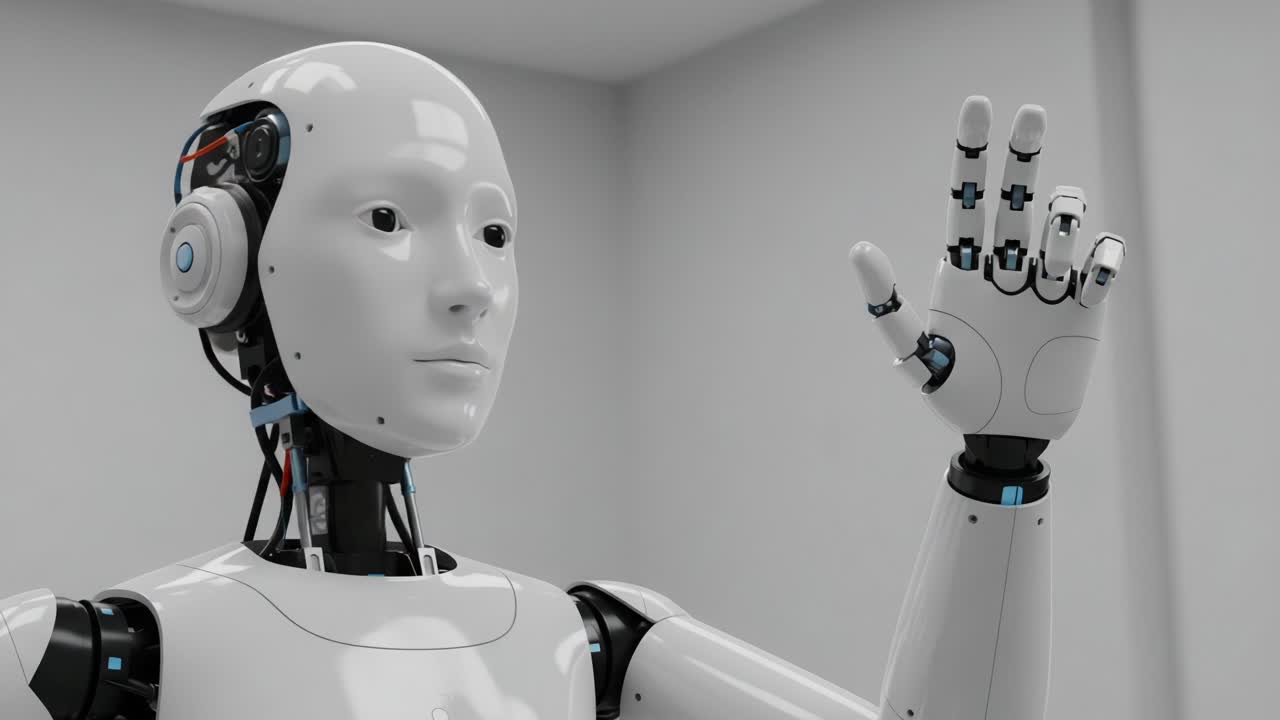 A Detailed Examination of a Humanoid Robot's Design, Showcasing Advanced Features and Technologies in a Controlled Environment