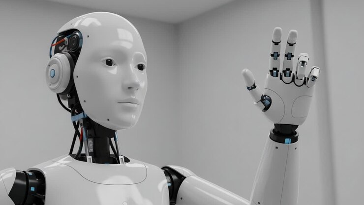 A Detailed Examination of a Humanoid Robot's Design, Showcasing Advanced Features and Technologies in a Controlled Environment