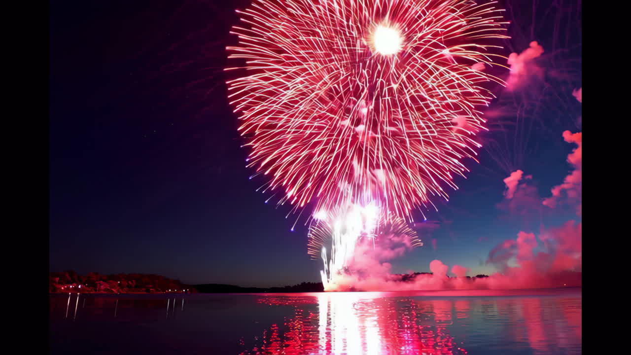 밤에는 호수 위에 불꽃놀이