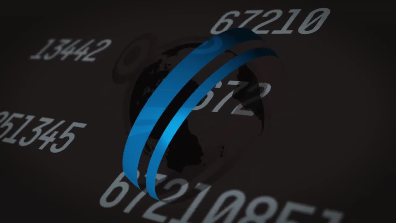 animación de números cambiantes y círculos alrededor del globo sobre fondo negro