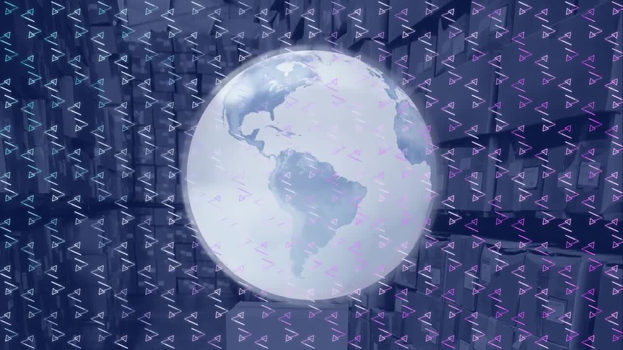 매장 위의 데이터 처리와 함께 지구와 디지털 인터페이스의 애니메이션