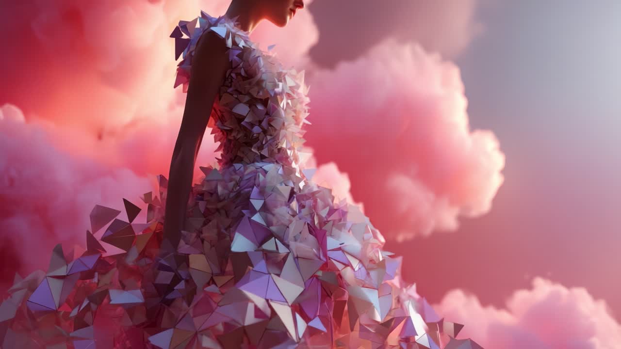 Woman in Dreamy Pink Cloud Dress