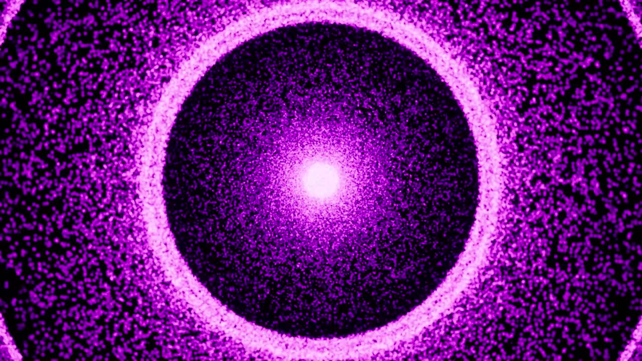 Visual effects, VFX, purple circles particles on black background 3D animation zoomout
