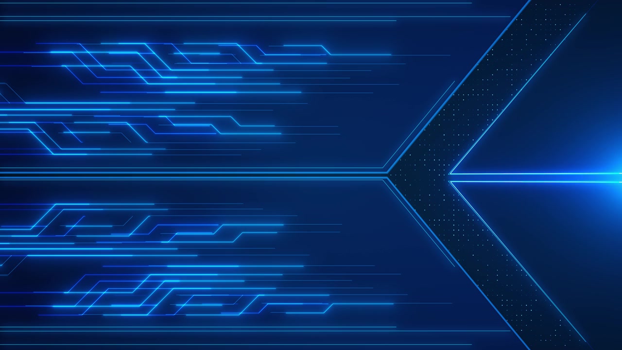 Futuristic blue direction panel visual with glowing circuit lines arrow shape and clean digital