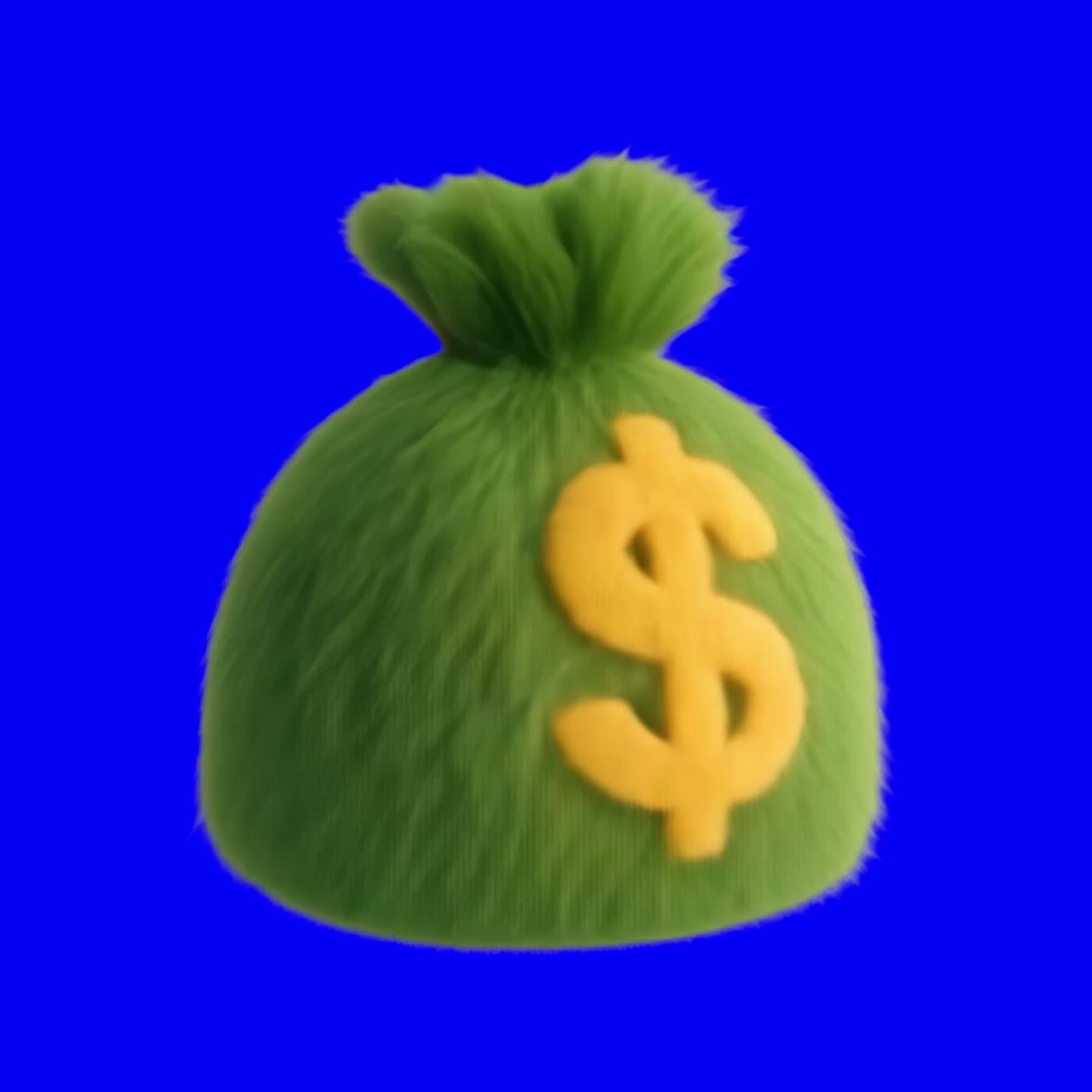 Animação de ilustração de saco de dinheiro verde felpudo, vídeo 4K transparente, tela verde