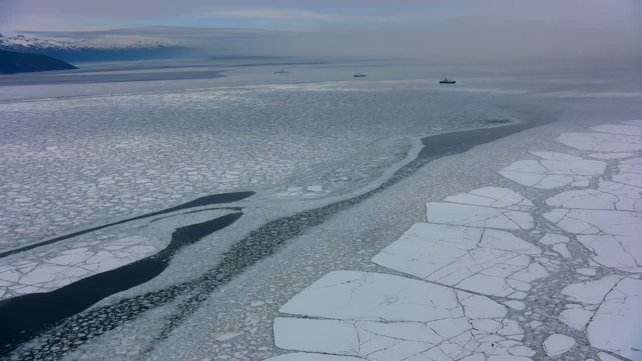 Aerial view of sea ice and ships
