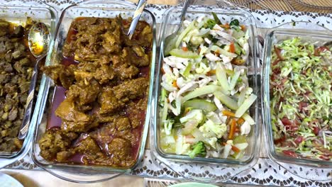 assorted dishes in glass trays