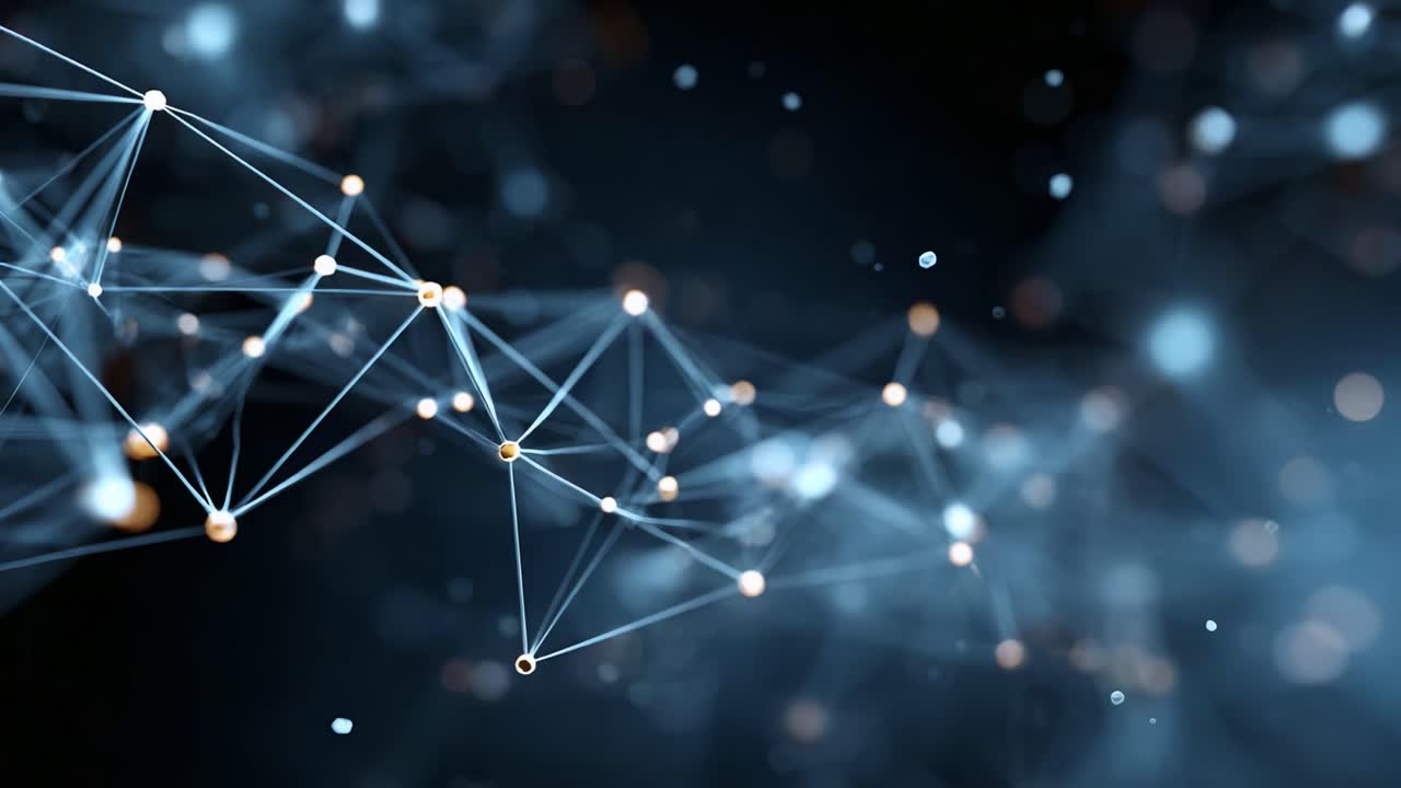 A Stunning Visualization of Interconnected Nodes and Edges in a Network, Showcasing Light Bokeh Effects with a Dark Background, Emphasizing Technology and Connections